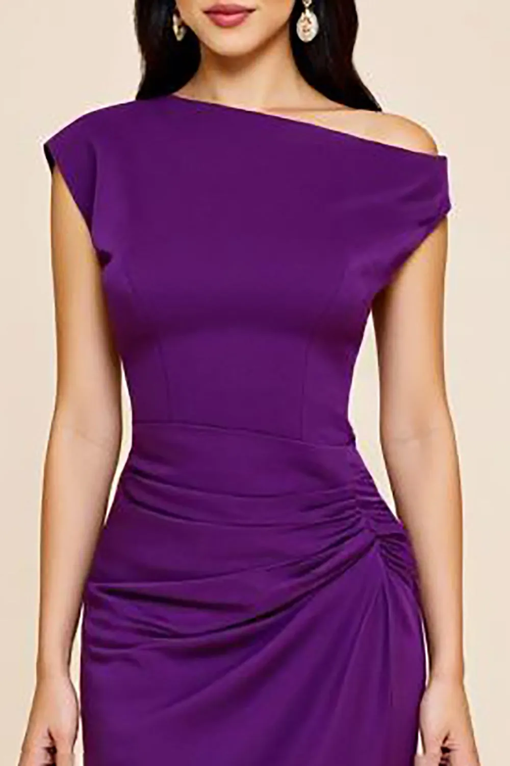 Plum Mermaid Ruched One Shoulder Long Formal Dress sold by Zapaka product image thumbnail 3