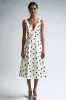 A Line V Neck Midi White Black Polka Dots Dress sold by Zapaka