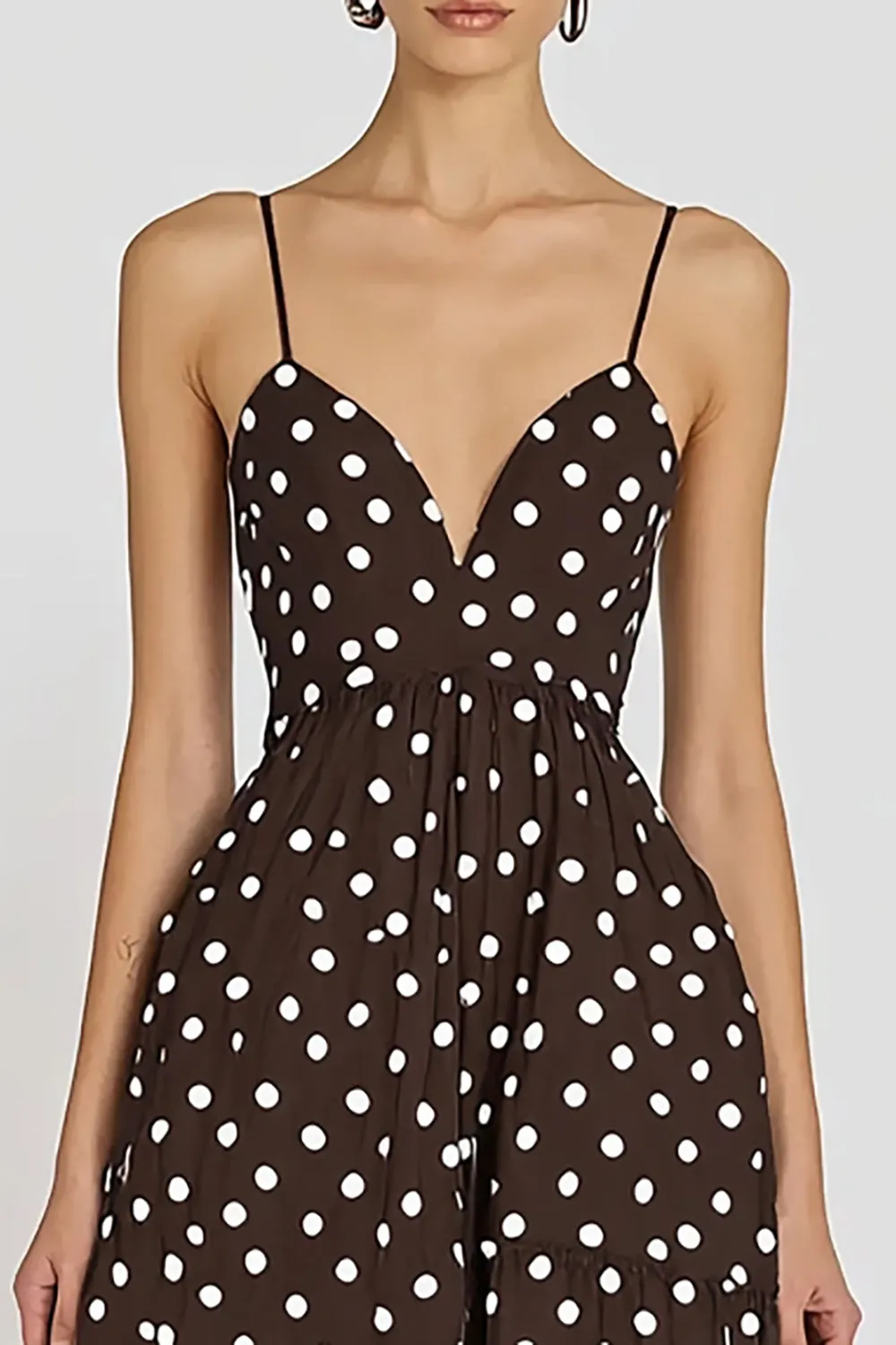 Coffee Spaghetti Straps A Line White Polka Dots Dress sold by Zapaka product image thumbnail 2