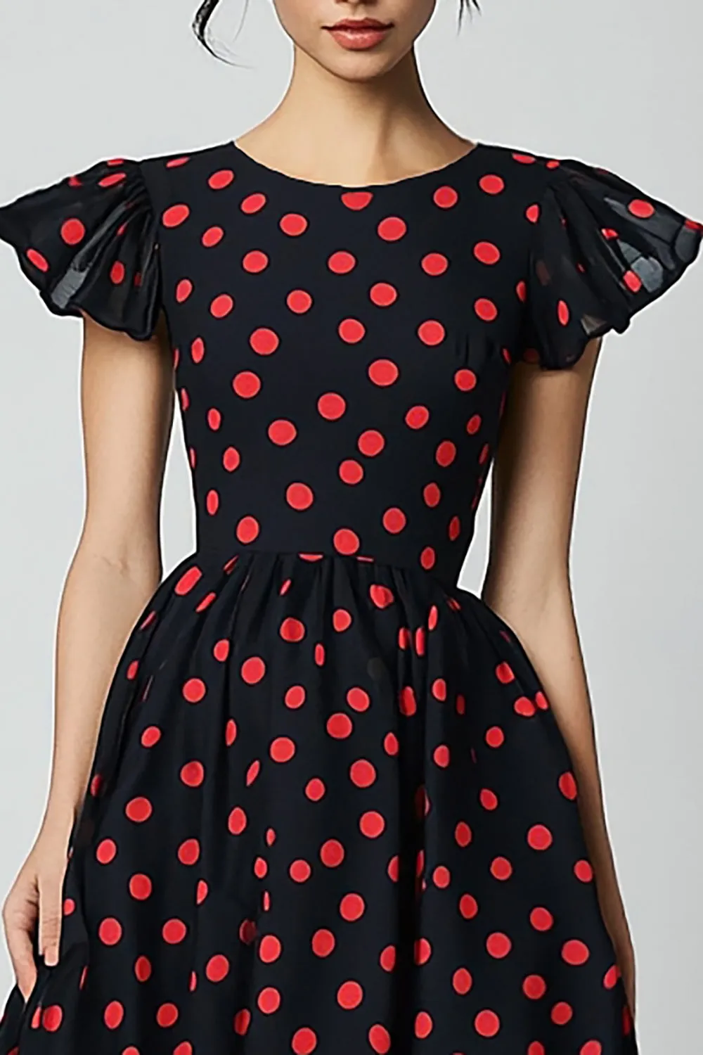 A Line Ruffled Sleeves Red Polka Dots Dress sold by Zapaka product image thumbnail 2