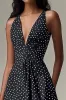 Black A Line V Neck Short White Polka Dots Dress sold by Zapaka