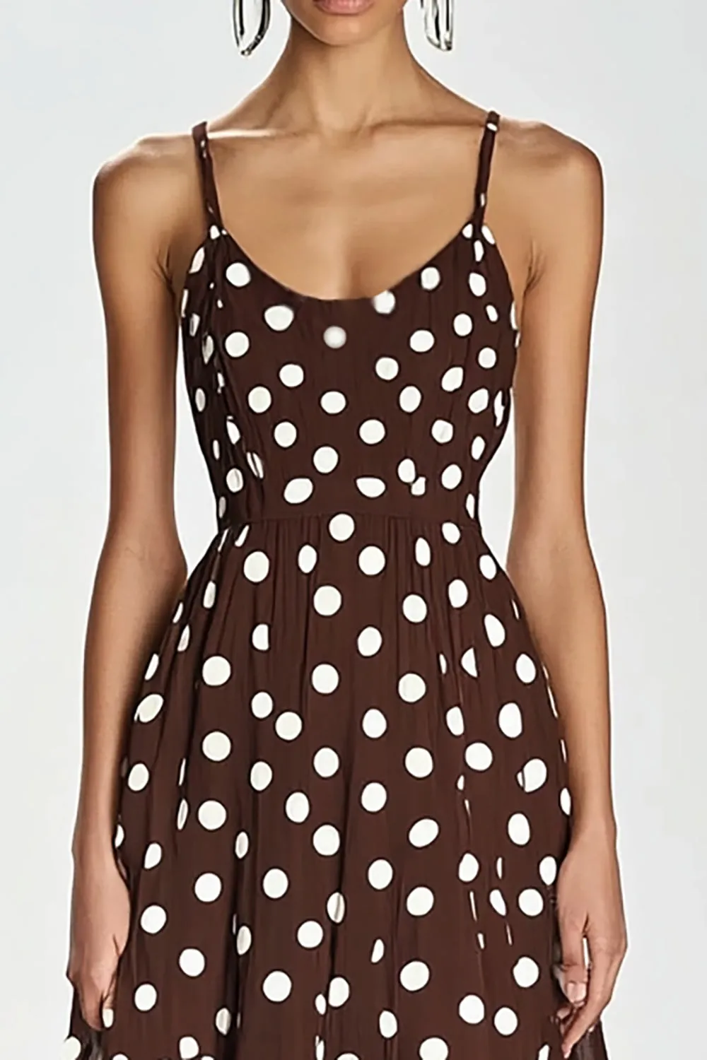 Coffee Spaghetti Straps Long A Line White Polka Dots Dress sold by Zapaka product image thumbnail 2
