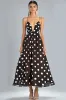 Coffee A-Line Spaghetti Straps White Polka Dots Dress sold by Zapaka