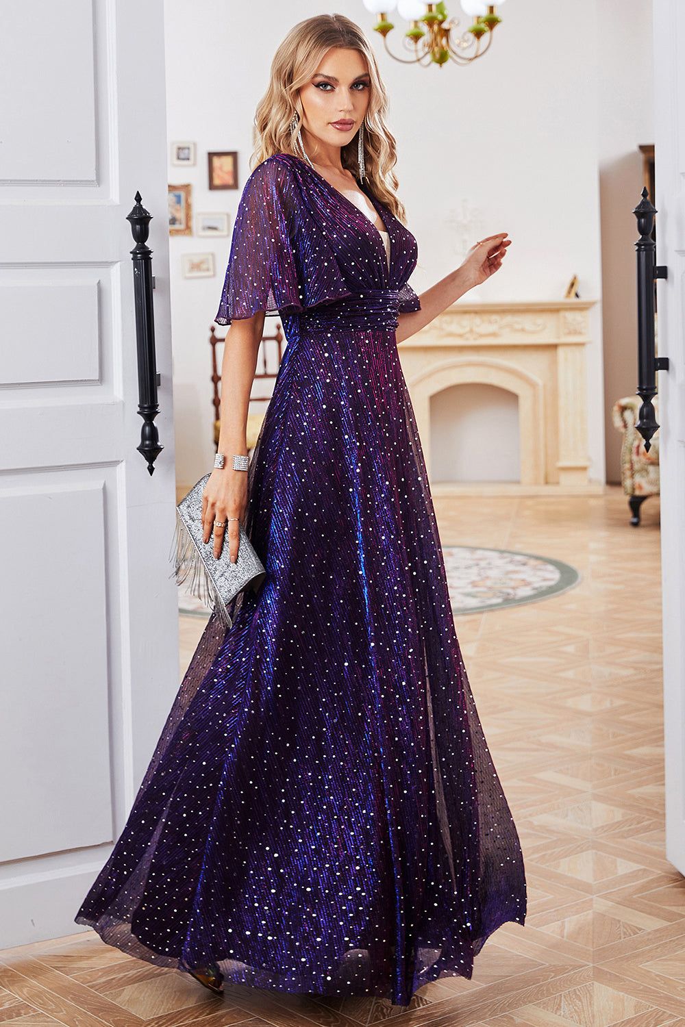 Sparkly Purple Formal Dress with Pleated sold by Zapaka product image thumbnail 4