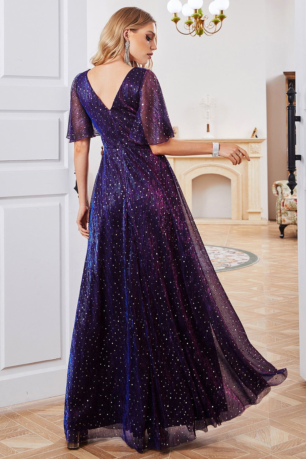 Sparkly Purple Formal Dress with Pleated sold by Zapaka product image thumbnail 2