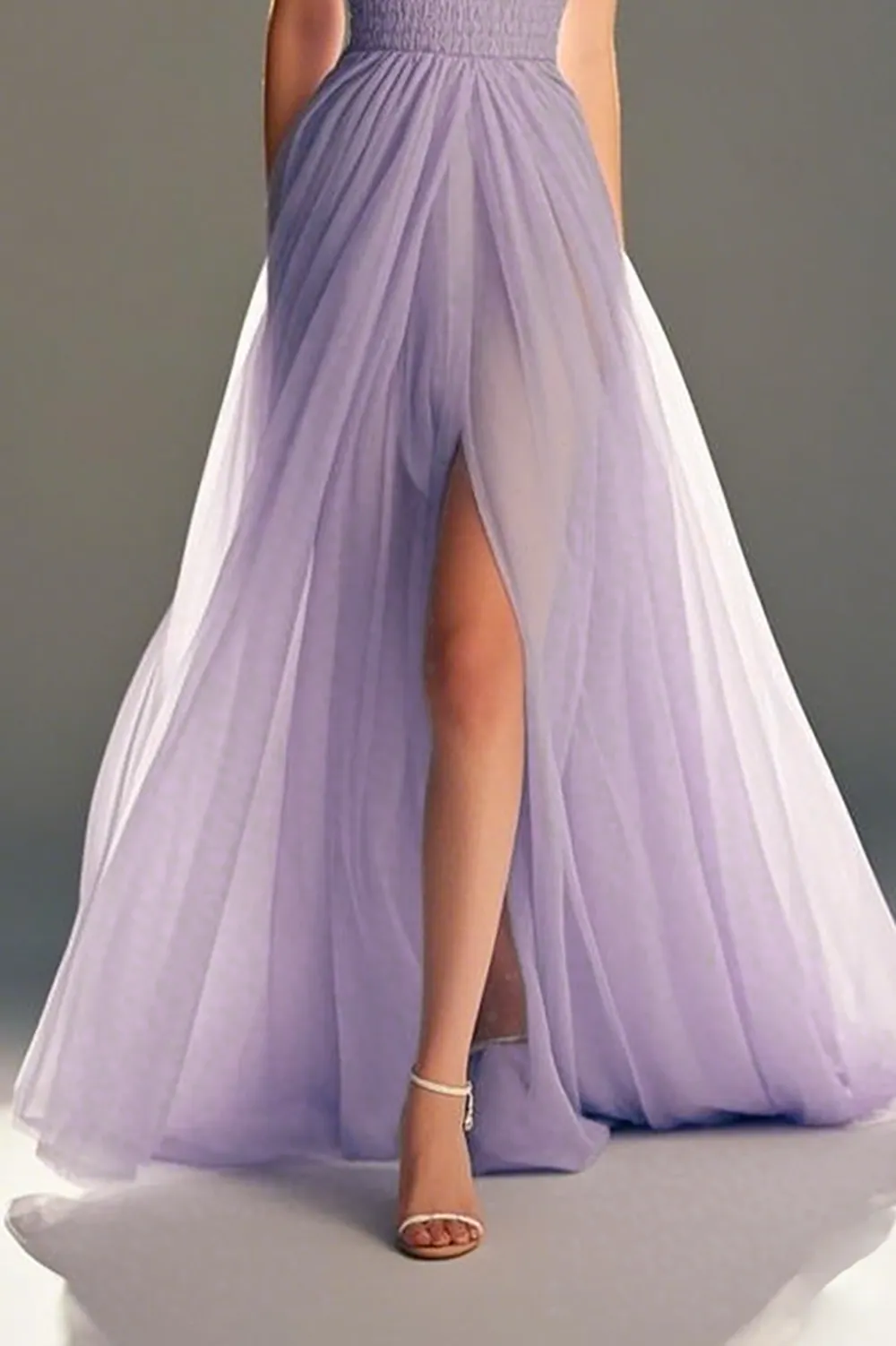 Pastel Purple A-Line Lace Strapless Pleated Full-Length Prom Dress With Slit sold by Zapaka product image thumbnail 3