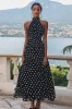 High Neck Black White A Line Polka Dots Dress sold by Zapaka