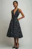 Black White V-Neck A Line Polka Dots Dress sold by Zapaka