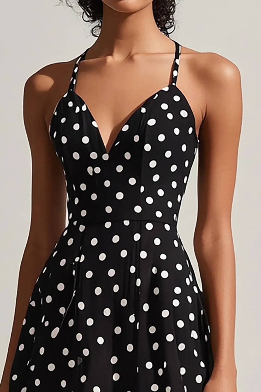 Black White Spaghetti Straps A-Line Polka Dots Dress sold by Zapaka product image thumbnail 2