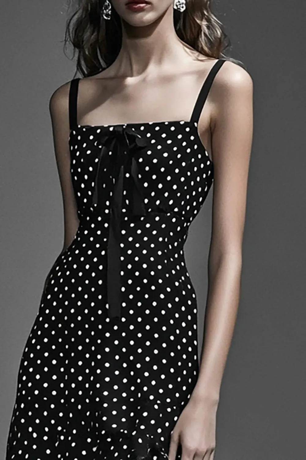 Chiffon Black White Ruffled A Line Polka Dots Dress sold by Zapaka product image thumbnail 2