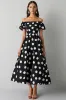 Off The Shoulder Black White A Line Polka Dots Dress sold by Zapaka
