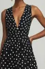 A Line Chiffon V Neck Black White Polka Dots Dress sold by Zapaka