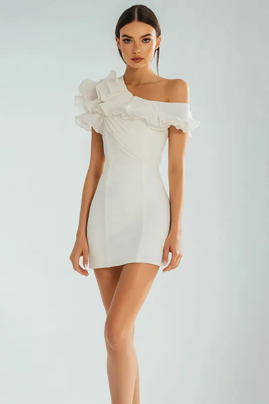 One Shoulder Ivory Bodycon Graduation Dress sold by Zapaka
