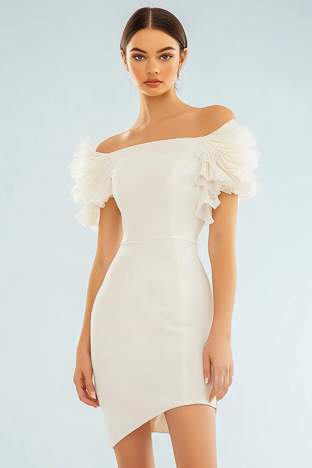 Stylish Ivory Off The Shoulder Bodycon Graduation Dress sold by Zapaka