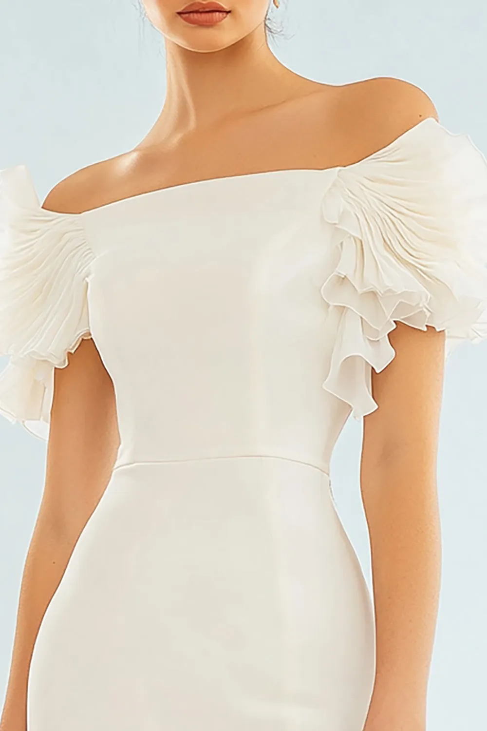 Stylish Ivory Off The Shoulder Bodycon Graduation Dress sold by Zapaka product image thumbnail 2