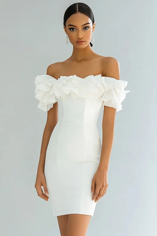 Stylish Off The Shoulder Bodycon Ivory Graduation Dress sold by Zapaka