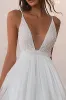 A Line Tulle White V Neck Graduation Dress sold by Zapaka