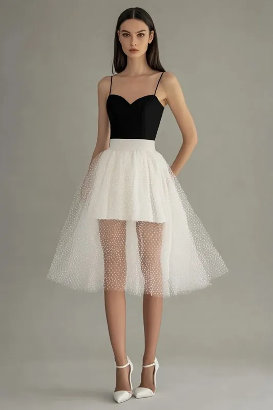 White A Line Tulle Midi Graduation Dress sold by Zapaka