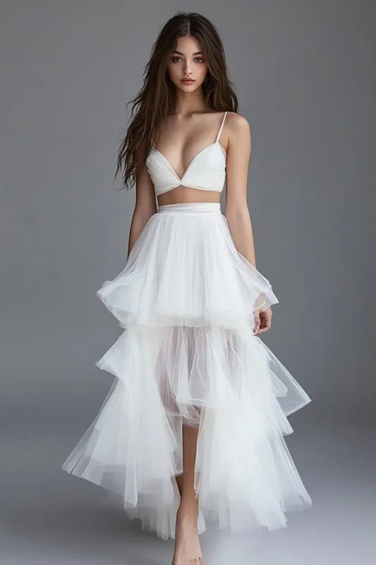 A Line Tiered Two Piece Long Graduation Dress sold by Zapaka