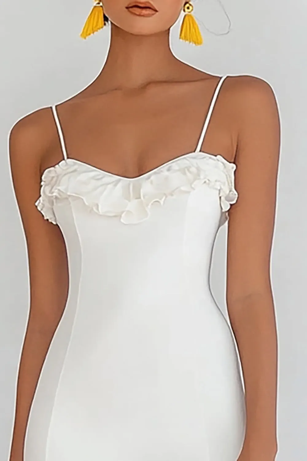 Bodycon Satin Ruffled White Graduation Dress sold by Zapaka product image thumbnail 2