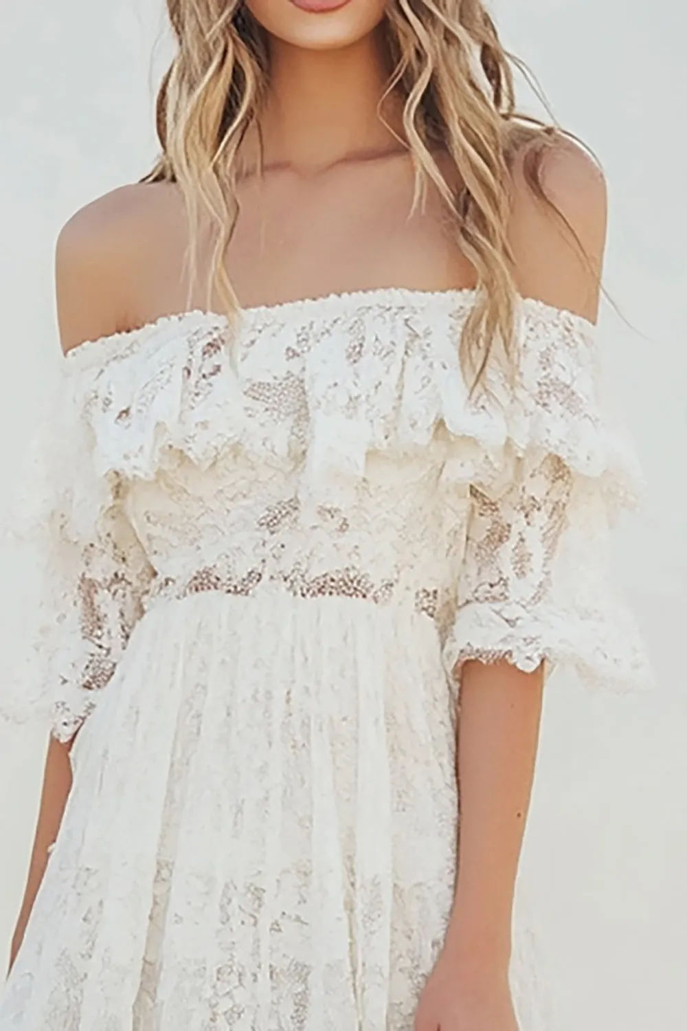 Off the Shoulder White Lace A Line Graduation Dress sold by Zapaka product image thumbnail 2