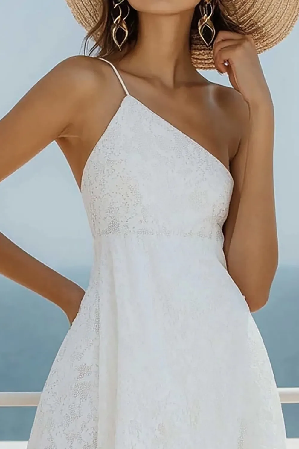 A Line One Shoulder Lace White Graduation Dress sold by Zapaka product image thumbnail 2