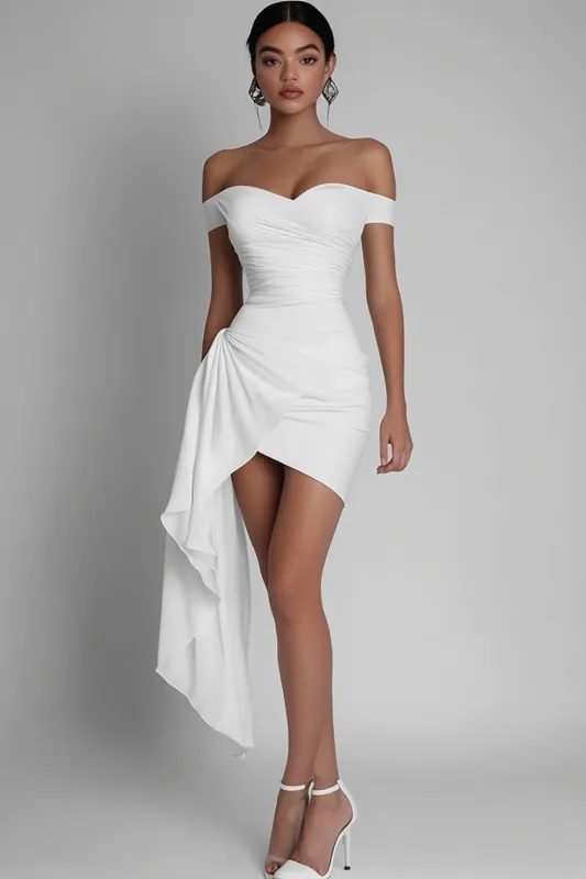White Bodycon Short Graduation Dress with Sash sold by Zapaka