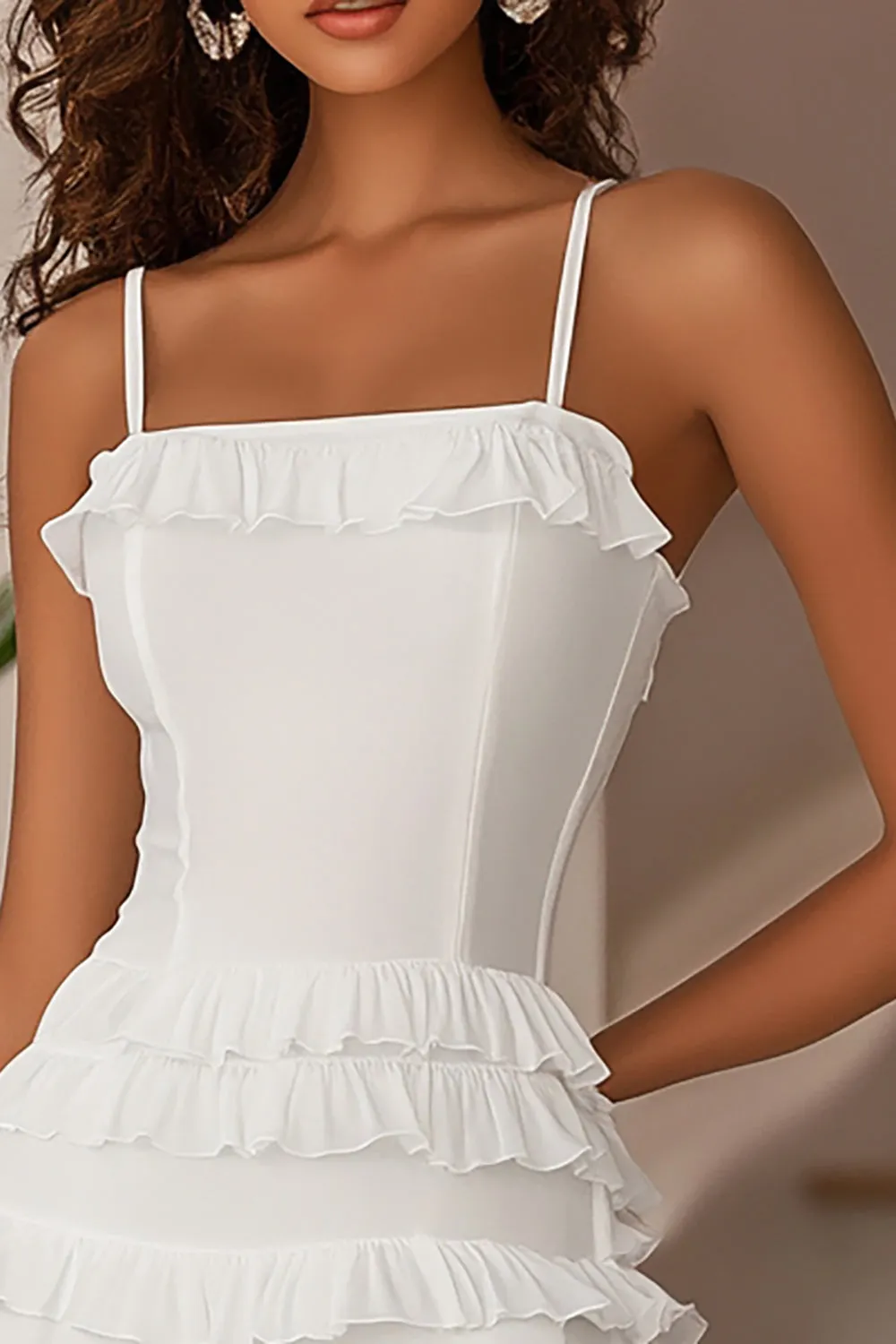 Chiffon A Line Tiered Little White Dress sold by Zapaka product image thumbnail 2