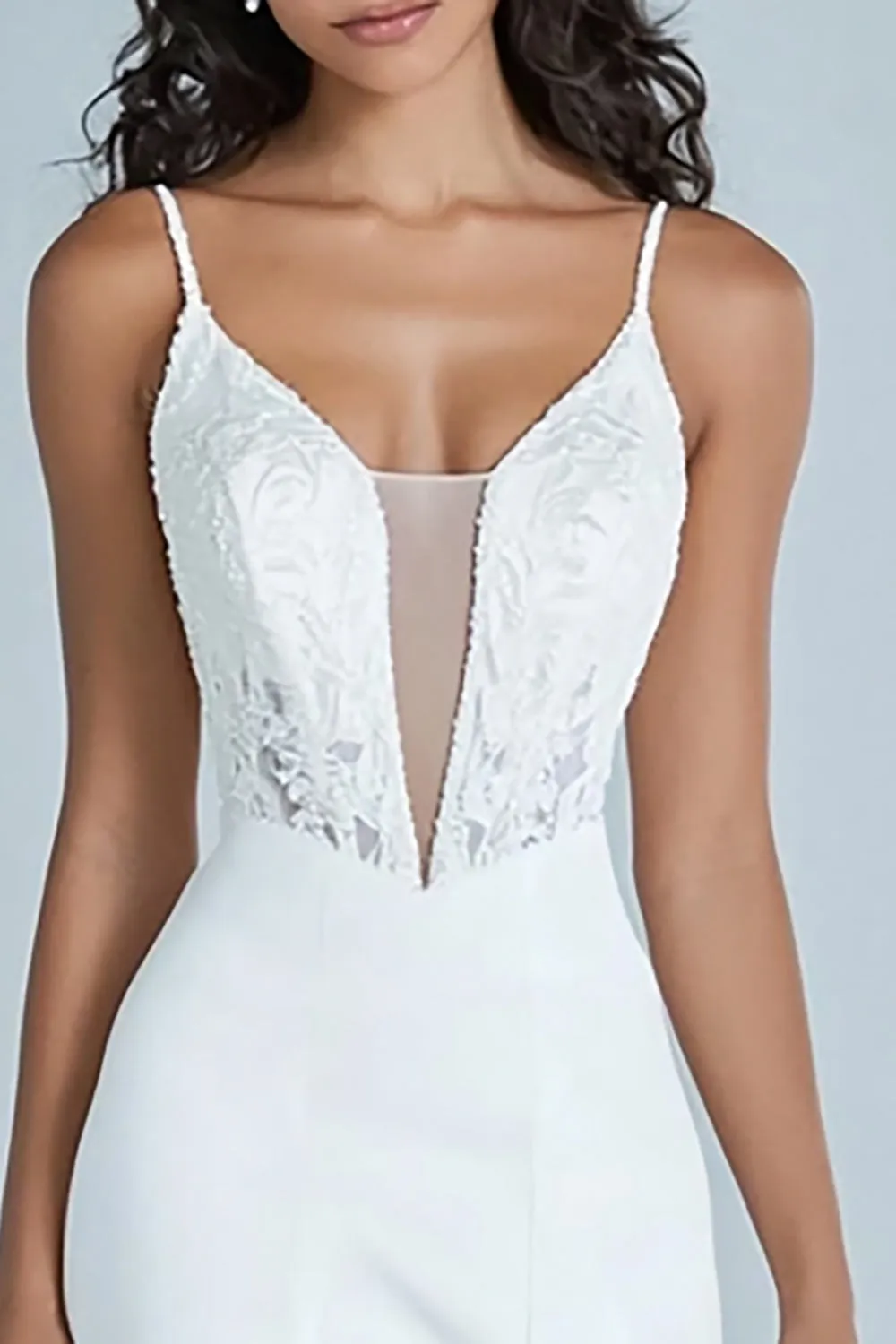 White A Line Spaghetti Straps Lace Long Wedding Dress sold by Zapaka product image thumbnail 2