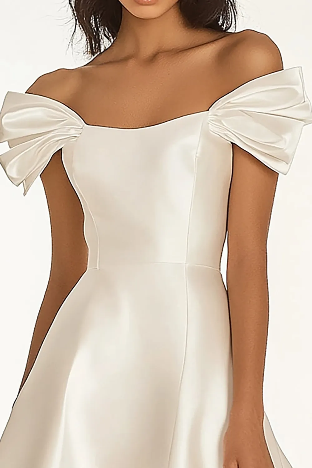 Off the Shoulder Ivory A Line Satin Short Graduation Dress sold by Zapaka product image thumbnail 2