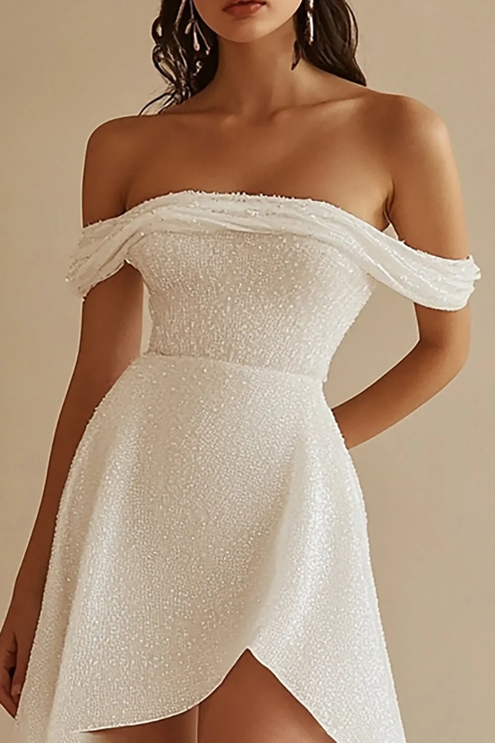 Sparkly White Sequins Off the Shoulder Graduation Dress sold by Zapaka product image thumbnail 2