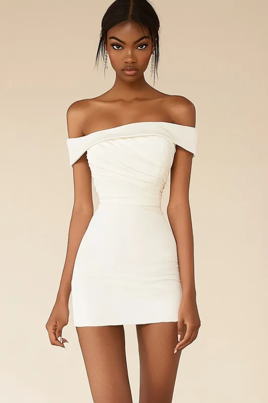 Bodycon White Off the Shoulder Graduation Dress sold by Zapaka