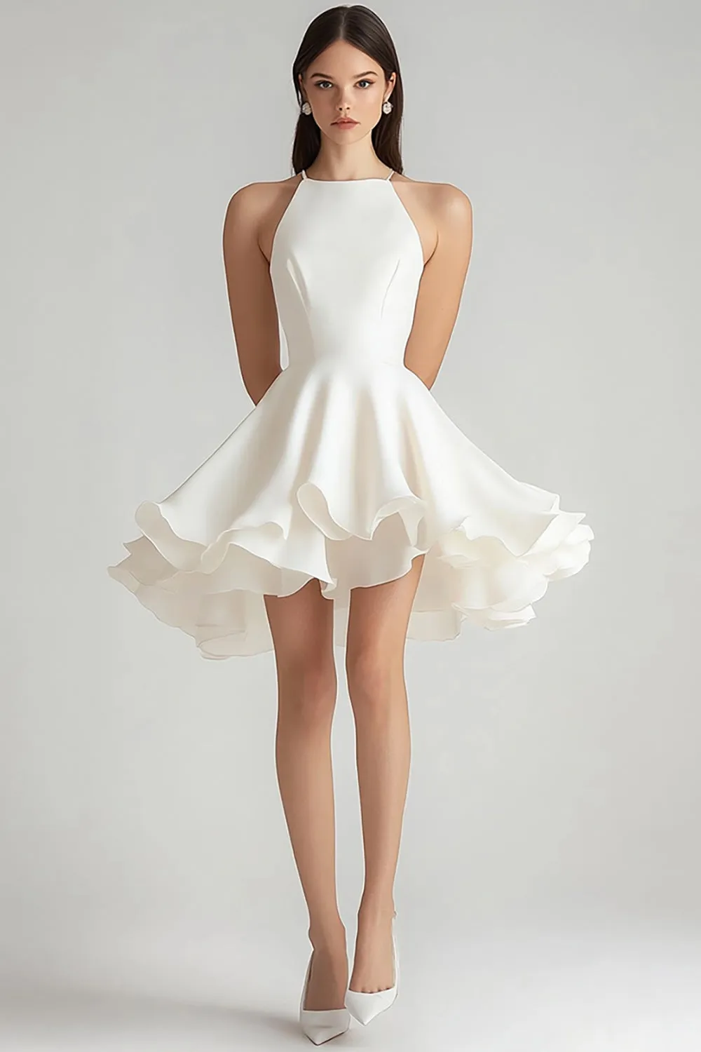 Simple A Line Ivory Chiffon Short Graduation Dress sold by Zapaka