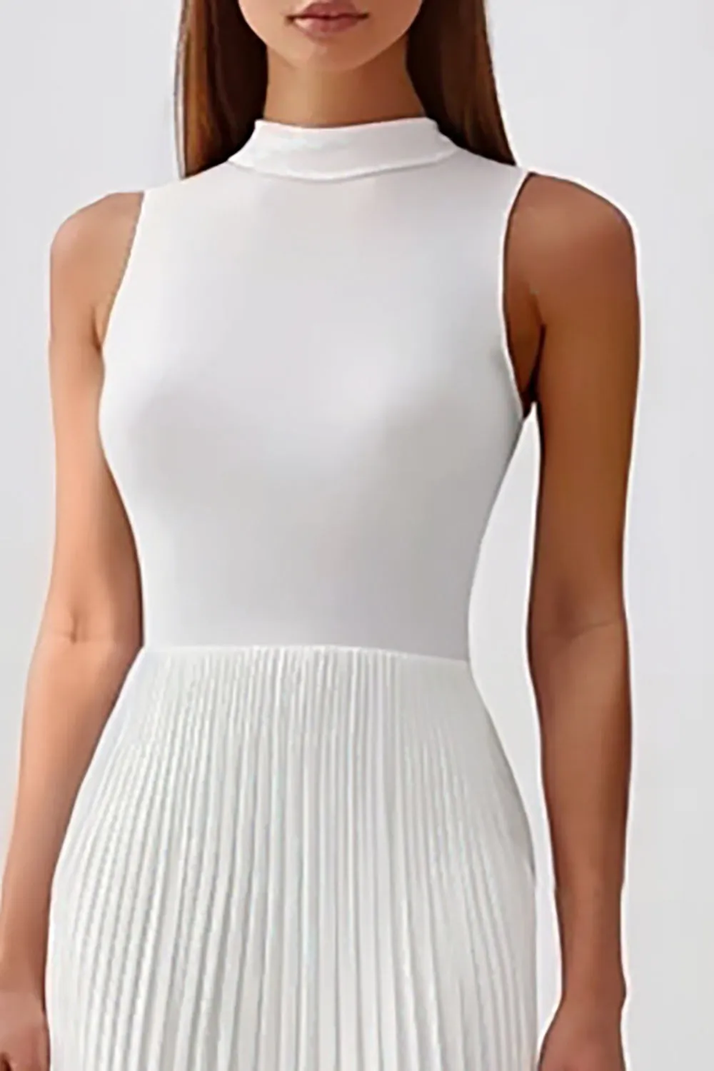 Halter Pleated White Midi Graduation Dress sold by Zapaka product image thumbnail 2
