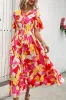 Floral Printed Fuchsia A Line Summer Dress with Belt sold by Zapaka