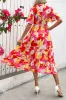 Floral Printed Fuchsia A Line Summer Dress with Belt sold by Zapaka