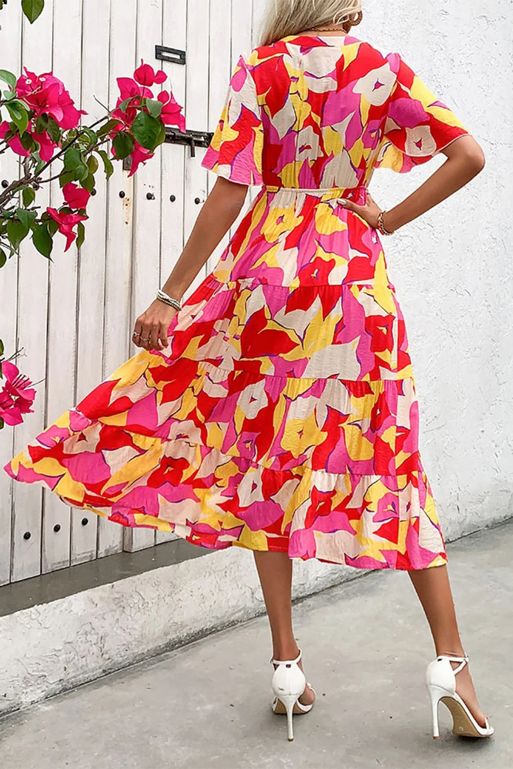 Floral Printed Fuchsia A Line Summer Dress with Belt sold by Zapaka product image thumbnail 2