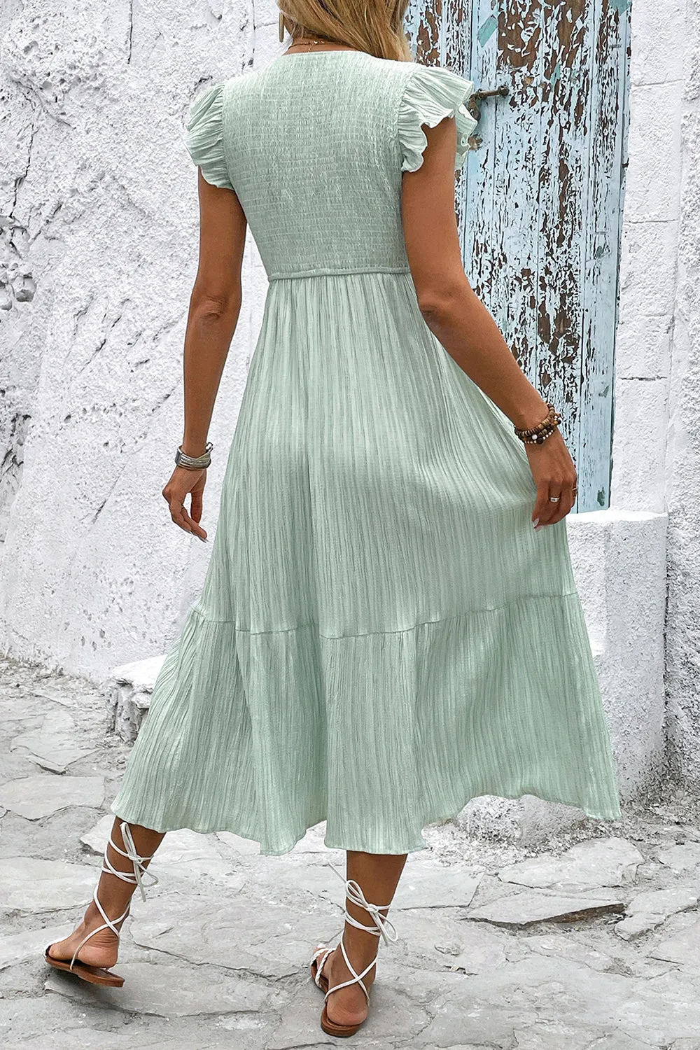 V Neck Light Green A Line Summer Dress sold by Zapaka product image thumbnail 2
