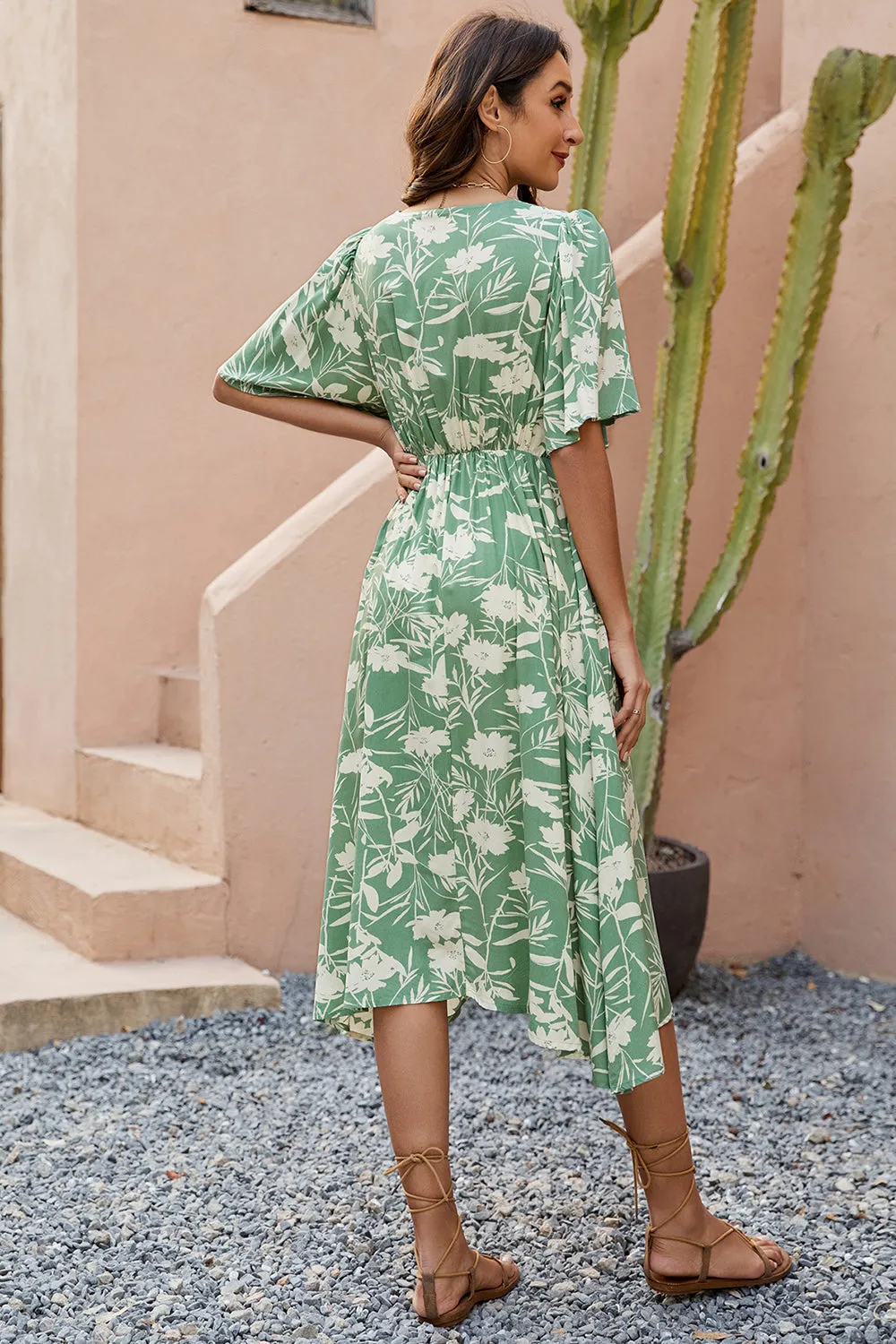 Green Printed V Neck Summer Dress sold by Zapaka product image thumbnail 2