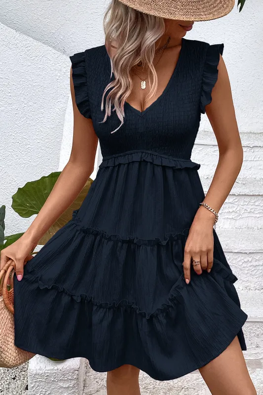 Black V-Neck Black Short Summer Dress sold by Zapaka