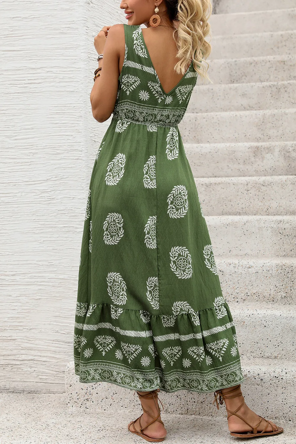 Army Green Printed A Line Long Summer Dress sold by Zapaka product image thumbnail 2