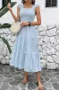 Blue Striped Square Neck Midi Summer Dress sold by Zapaka