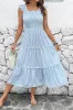 Blue Striped Square Neck Midi Summer Dress sold by Zapaka