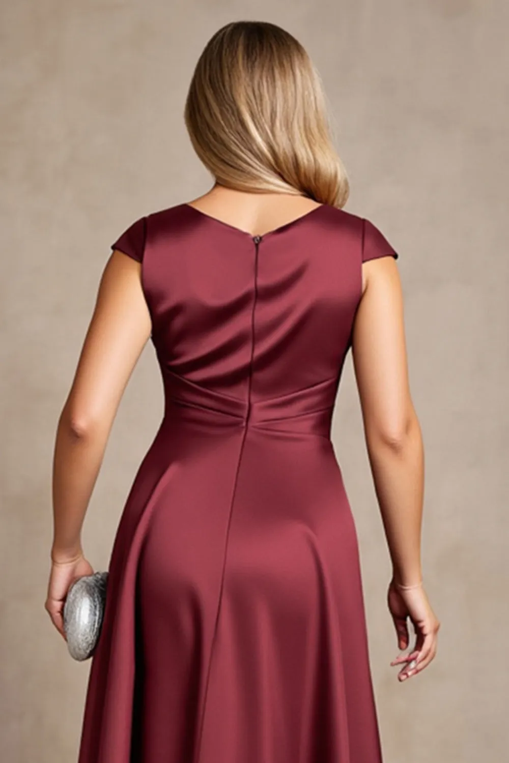 Burgundy A Line Ruched Asymmetrical Mother Of The Bride Dress sold by Zapaka product image thumbnail 4