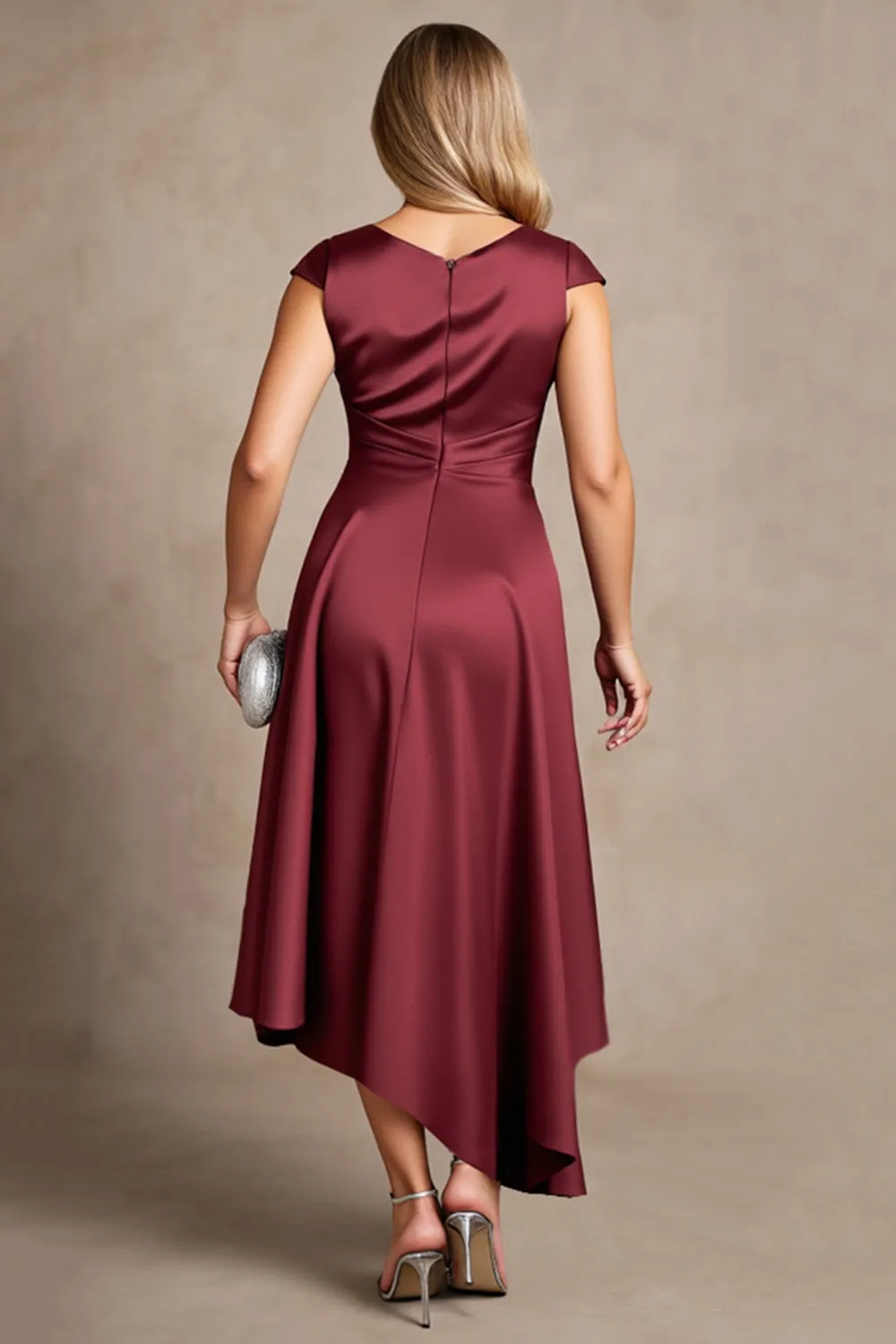 Burgundy A Line Ruched Asymmetrical Mother Of The Bride Dress sold by Zapaka product image thumbnail 2
