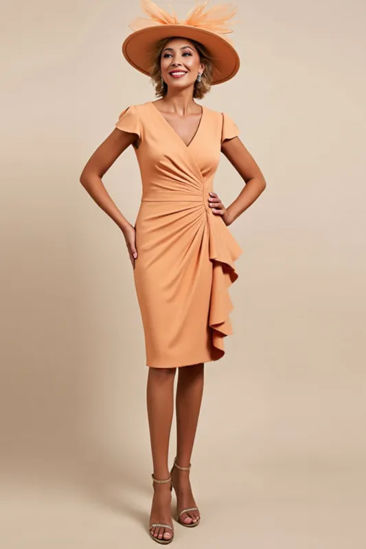Sunset V Neck Ruched Sheath Mother Of The Bride Dress sold by Zapaka