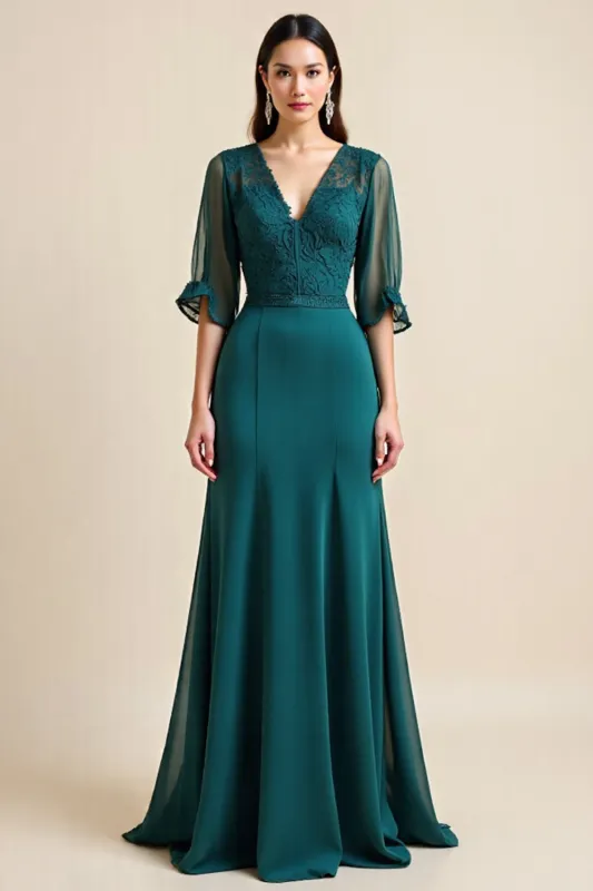 Blue A Line Appliqued Long Mother Of The Bride Dress sold by Zapaka