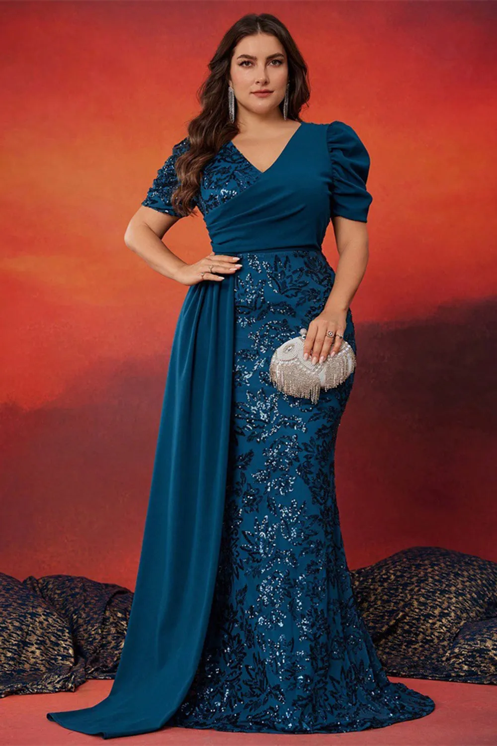 Sparky Blue Mermaid Plus Size Long Mother of the Bride Dress sold by Zapaka