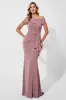 Vintage Mauve Mermaid Satin Long Mother of the Bride Dress with Sash sold by Zapaka