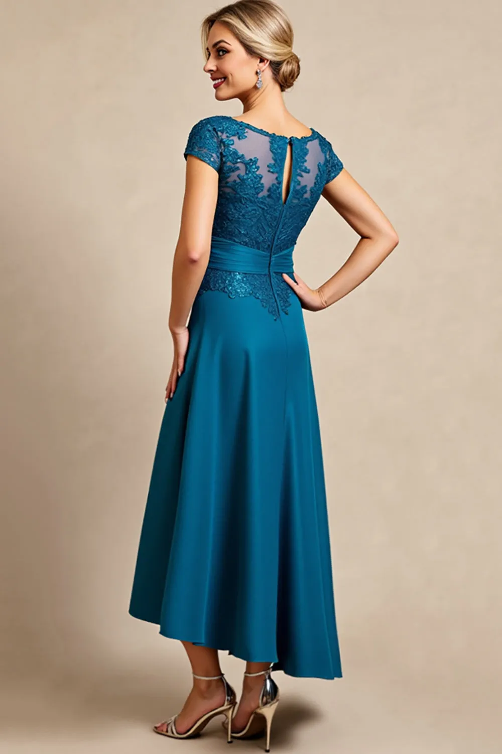 Peacock Blue A Line Long Mother of the Bride Dress with Lace sold by Zapaka product image thumbnail 2